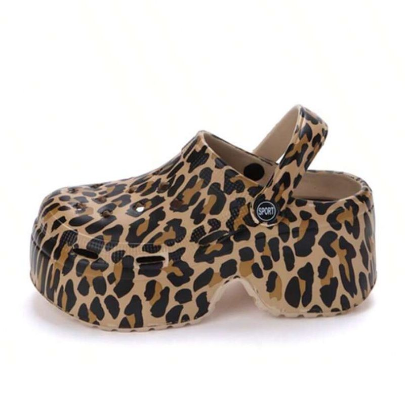 Women Fashion Leopard Print Platform Slippers Sandals Ladies Summer Beach Breathable Crocs Shoes Woman Clogs Sandal For Sandles