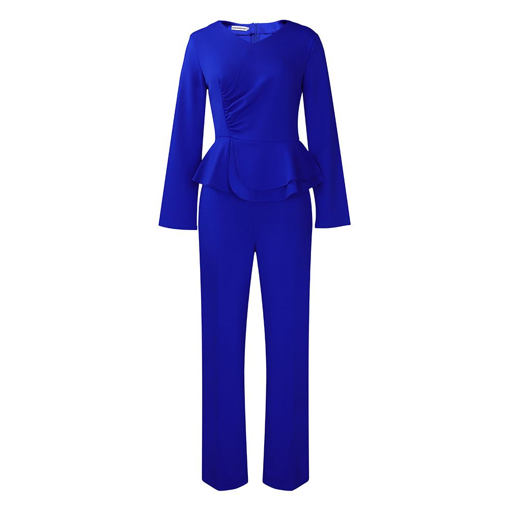D458 set autumn and winter new fashion OL flplum V-neck top pants European and American two-piece set
