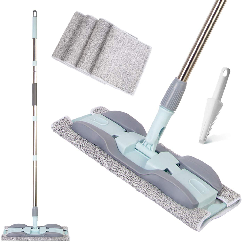 Mop 15 In Microfiber Hardwood Floor Mop 4 Washable Mop Pads Flat Mops for Wet or Dry Laminate Tile Floor Cleaning Wet Mop With Durable Extended Handle