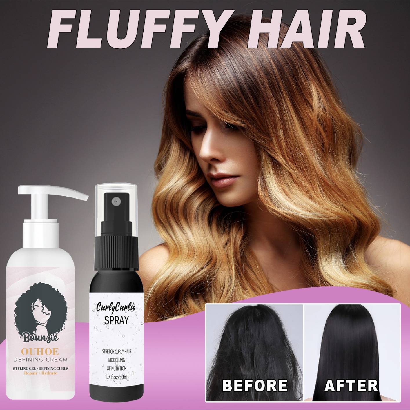 Moisturizing Curl Defining Cream, Fluffy Volumizing Hair Spray, Curl Styling and Hair Essence for Moisturized Curls and Healthy Waves