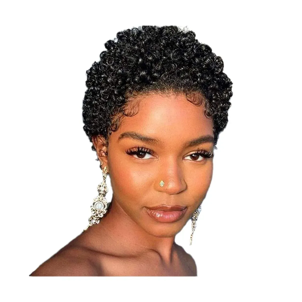 Curly Elf Short Hair Synthetic Wig Black Small Curl Fashion  New Product Curly HairNew Product Curly Hair  