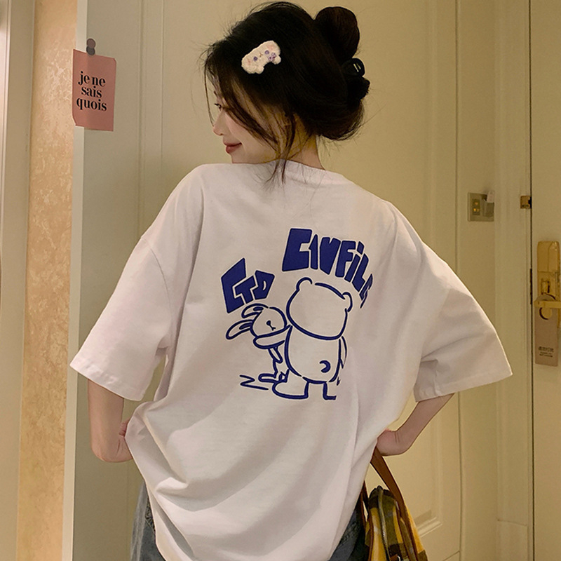 Women's Summer New Cartoon Print T-Shirt Crewneck Loose Top