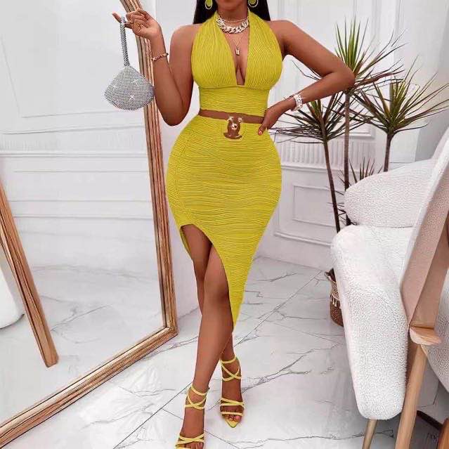 New Women's Casual Fashion Halterneck Sleeveless Sexy Hottie Suit Dress