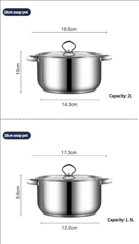 15-piece Stainless steel pot set thick composite bottom silver Cooking Pots frying pan soup pot milk pot spoon soup spoon stir fry spoon cookware set