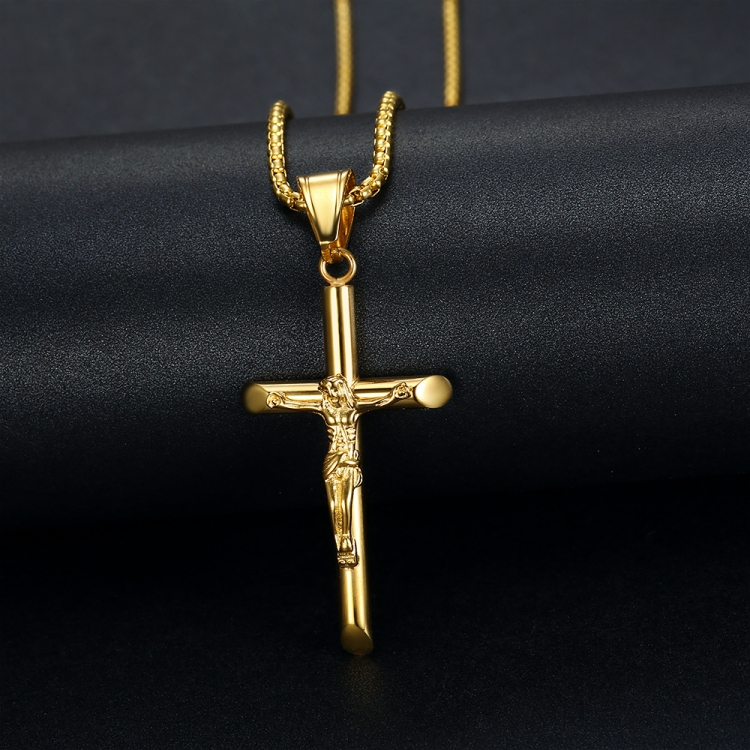 Necklace male female gold silvery jewelry Europe and America Titanium steel Polished gold plating Jesus cross Pendant necklace CRRSHOP men women Christianity present