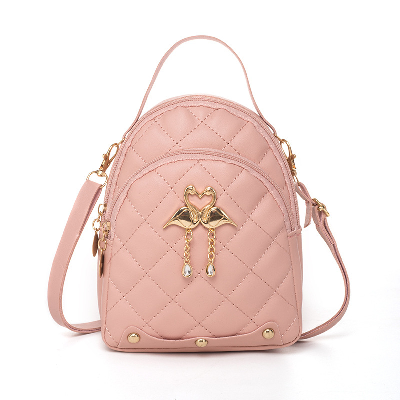 #1308 women's diamond backpack double layer girl bag fashion swan tassel pendant mini backpack