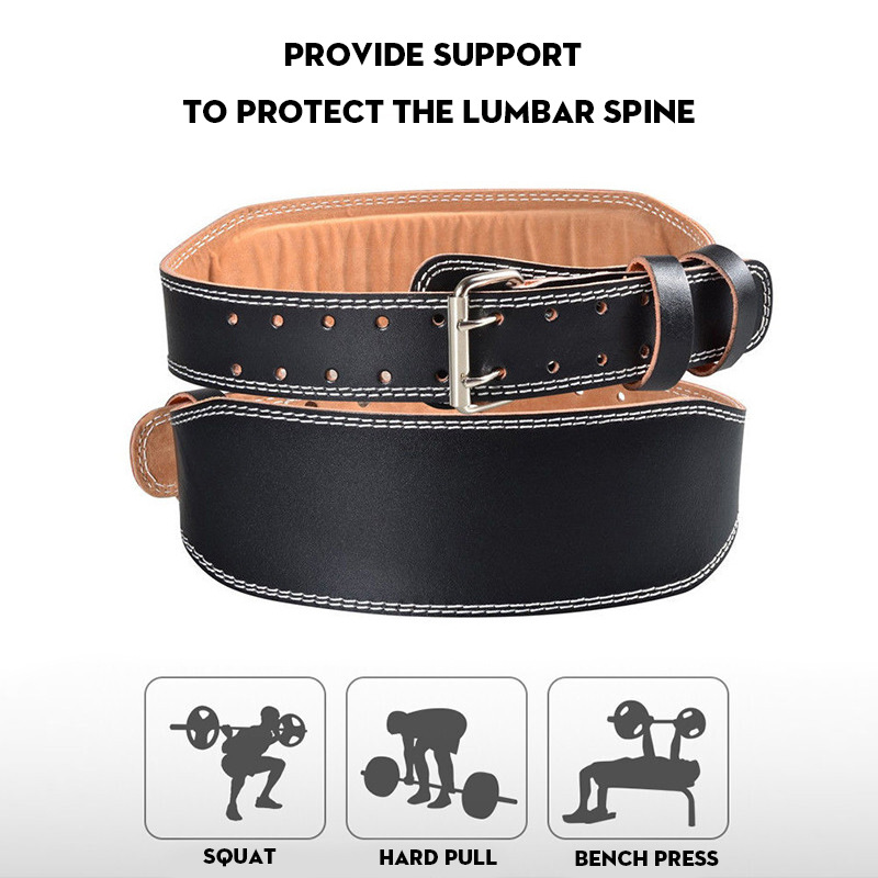 HY004 Weight Lifting Belt for Fitness Gym-Adjustable Leather Belt with 4 inch Padded Lumbar Back Support-Great for Bodybuilding, Functional Training, Powerlifting, Deadlifts Workout & Squats Exercise