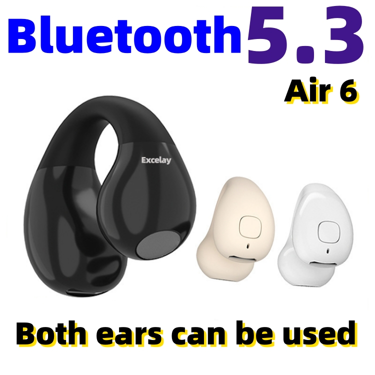 Bluetooth 5.3 Headset Ear clip type digital Audio Video Earphones male female Bluetooth earphones CRRSHOP men women Air6 Mini Earless wireless motion Single earplug music call black white beige present birthday gift