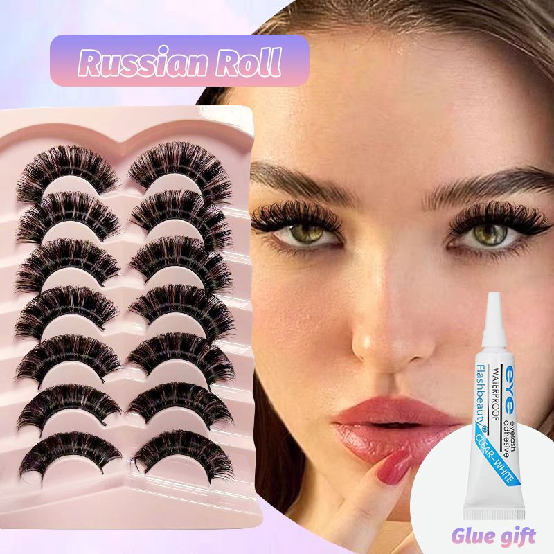 10 Pairs False Eyelashes Curl Russian Strip Lashes, Fluffy Eyelashes Wispy - Volume Fake Lashes Natural Eyelashes Glue As A Gift, Handmade Russian Lashes Eyelash Extensions, Lightweight And Soft Eyelashes