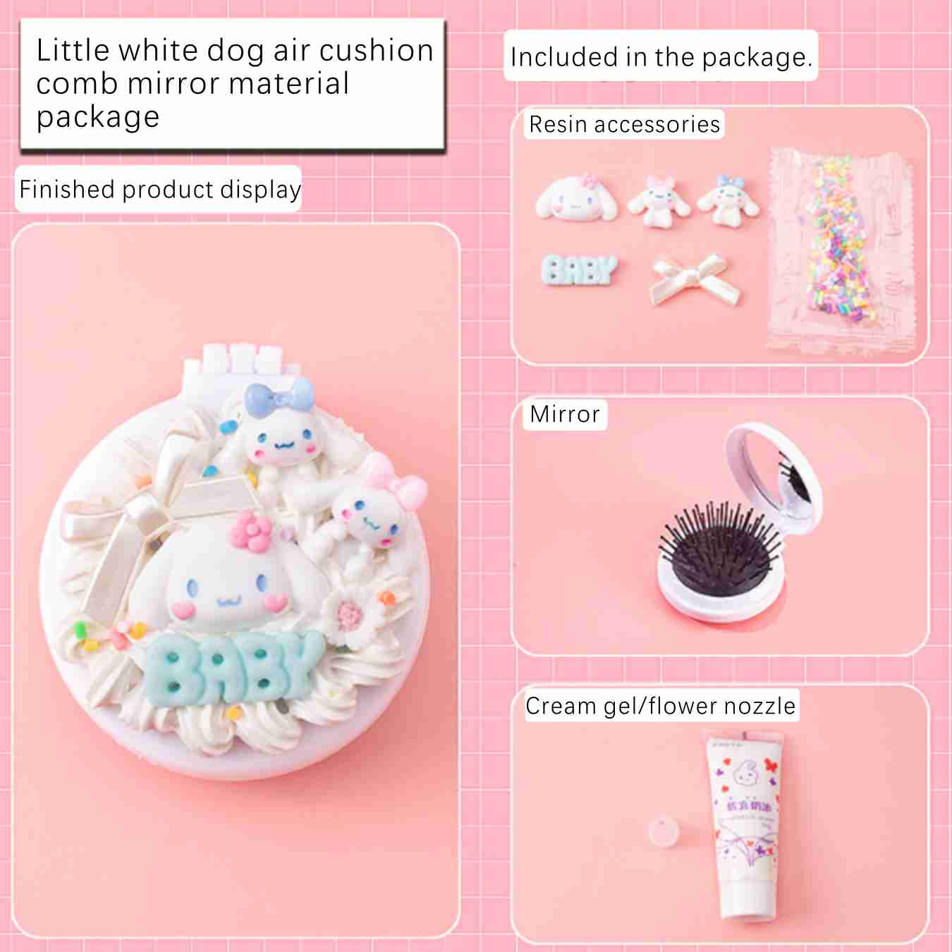 Cartoon Cute Super Cute Mirror Comb One Piece Mini Portable Portable Air Cushion Airbag Comb Cream Gel Comb One Piece Mirror Material Package DIY Material Makeup Mirror