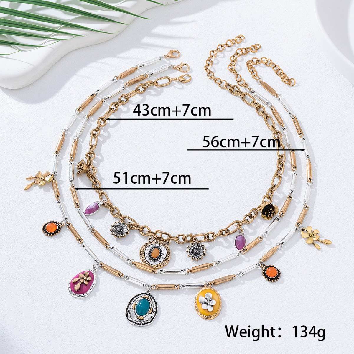 Bohemian Multi-Layer Charm Necklace with Colorful Stone & Enamel Pendants, Adjustable Lengths, Vintage Statement Jewelry for Women Beach Casual Wear
