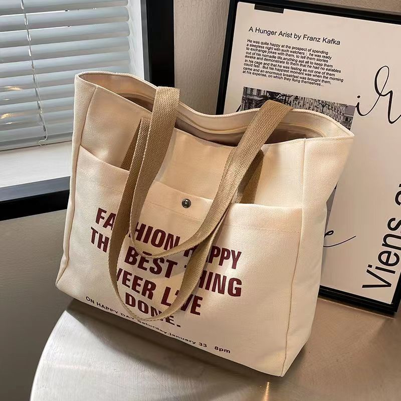 Women's Fashion Simple Canvas Bag Large Capacity Letter Shoulder Bag