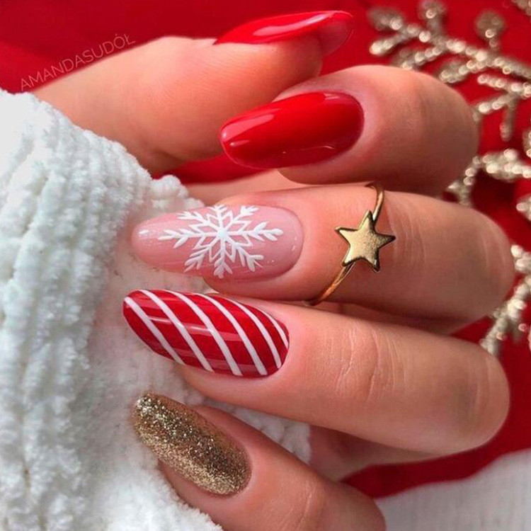 Women Gift wear Nails Blue Fire Print Wearable Nails Fake Nail Color-2