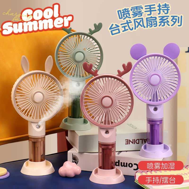 Cute Cartoon Antler Handheld Spray Fan, USB Rechargeable Portable Cooling Fan, Hydrating Mist Function, Desktop Stand Design, Personal Small Electric Fan for Outdoor Travel Office Home Kids
