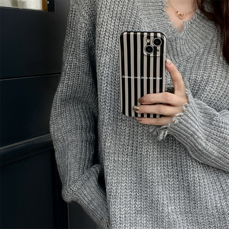 Japanese and Korean Style Simple Black and Gray Vertical Stripe Phone Case Suitable for iPhone 14 Promax Mobile Phone Case for Apple 13 Soft Case for iPhone 12 11