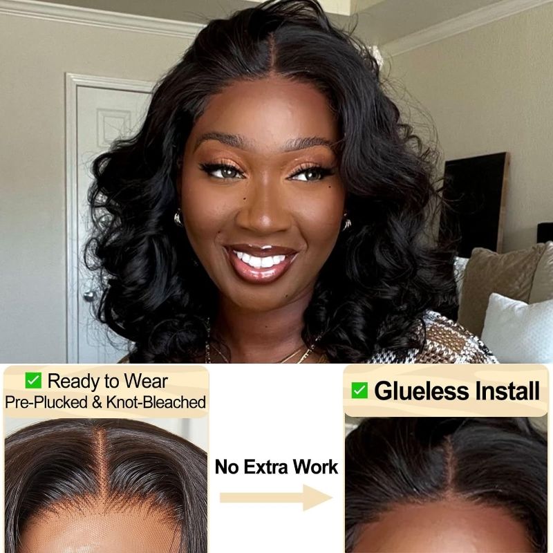 Wigs European and American women's lace front wigs black middle-parted short curly hair big waves synthetic headpiece