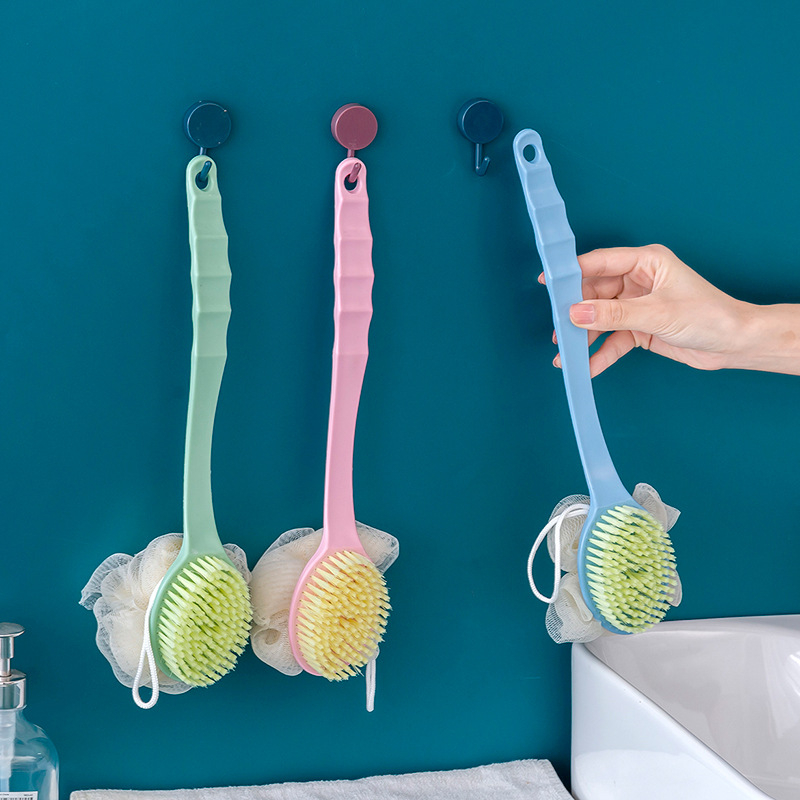 A305 2 IN 1 Bath Body Brush with Soft Loofah and Bristles,Back Scrubber with Curved Long Handled Shower Brush for Wet or Dry, Women & Men Body,Face and Spa Washing