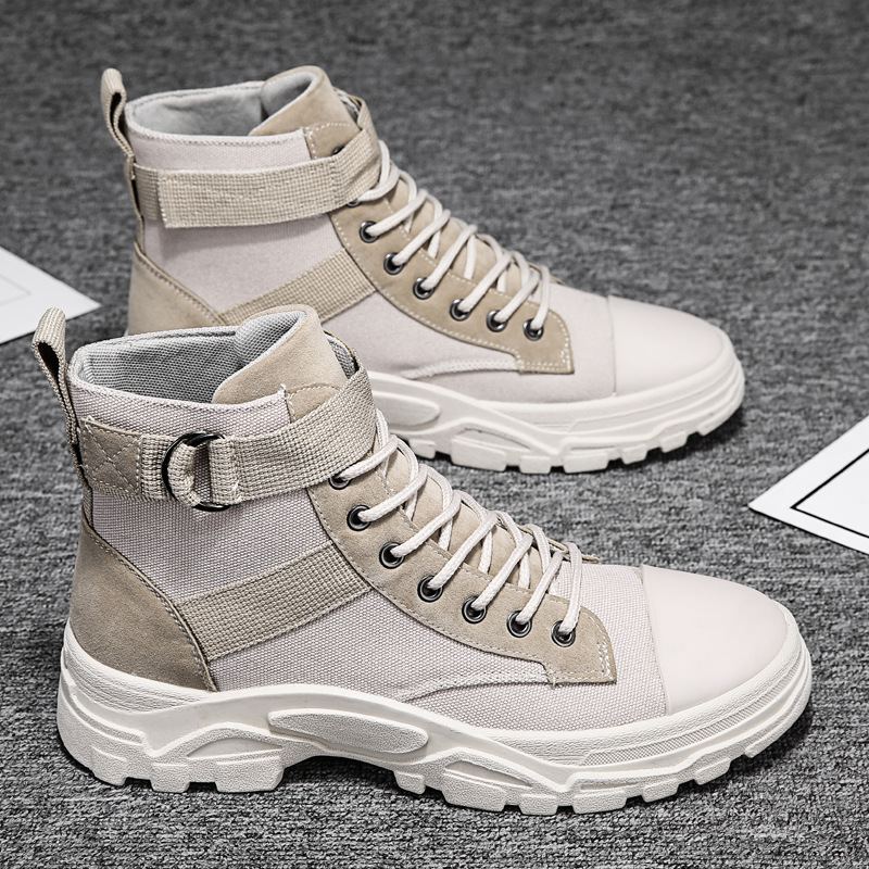 2025 New men's high-top canvas Dr. Martens boots, winter Korean style trendy casual workwear boots, men's trendy shoesBeige