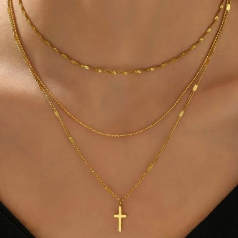 Cross necklace, multi-layer necklace, stacked cross necklace, three-layer necklace