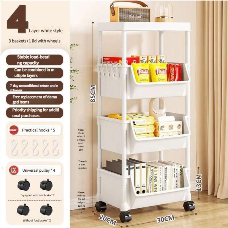 Mobile bookshelf rack floor multi-layer with wheels living room bedroom dormitory children's small bookcase trolley storage rack