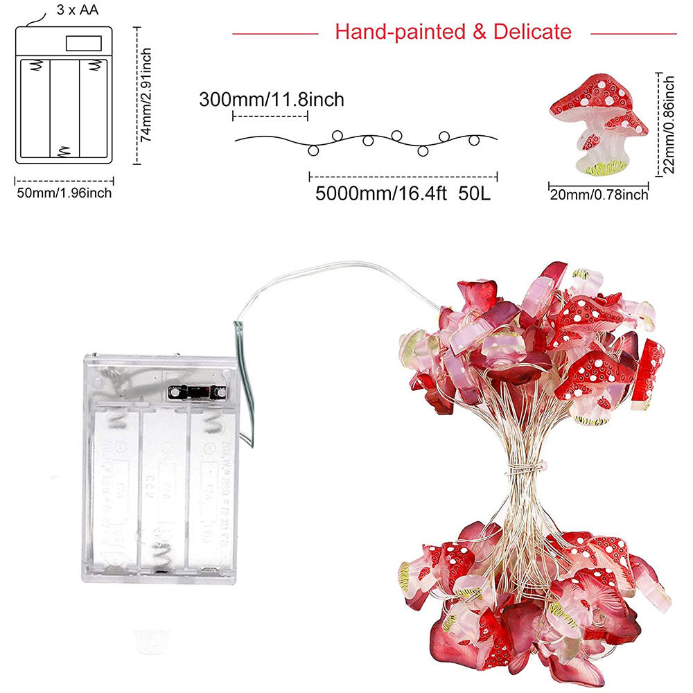 Holy Fire New Battery Operated 3D Stereo Mushroom Copper Wire DIY Fairy String Lamps 20/30Leds Mushroom String Lights For Patio Decor