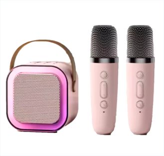  2 MIKE Portable Mini Karaoke k12 Speaker With Mic RGB color light- Family Wireless Outdoor Speaker
