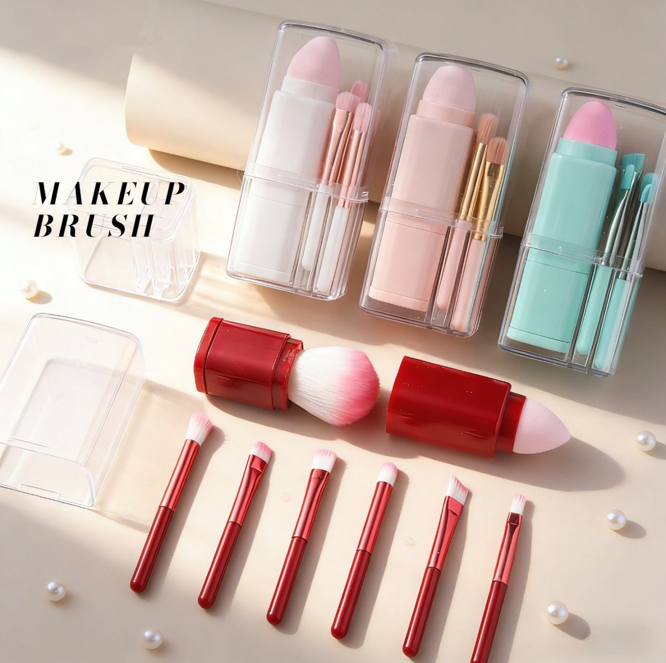 8 In 1 Multi-function Square Makeup Brush Portable All-in-one Blending Eyeshadow Powder Bronzer Highlight Brush Compact Travel Cosmetic Beauty Tool