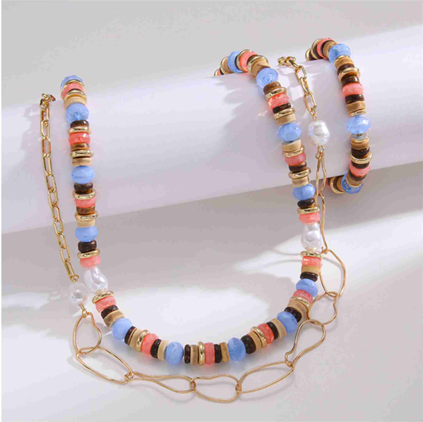 Gold-plated Handmade Bracelets, Beaded Bracelets, Coconut Shell Pearls Multi-row Stacked Necklaces, Pearl Necklaces