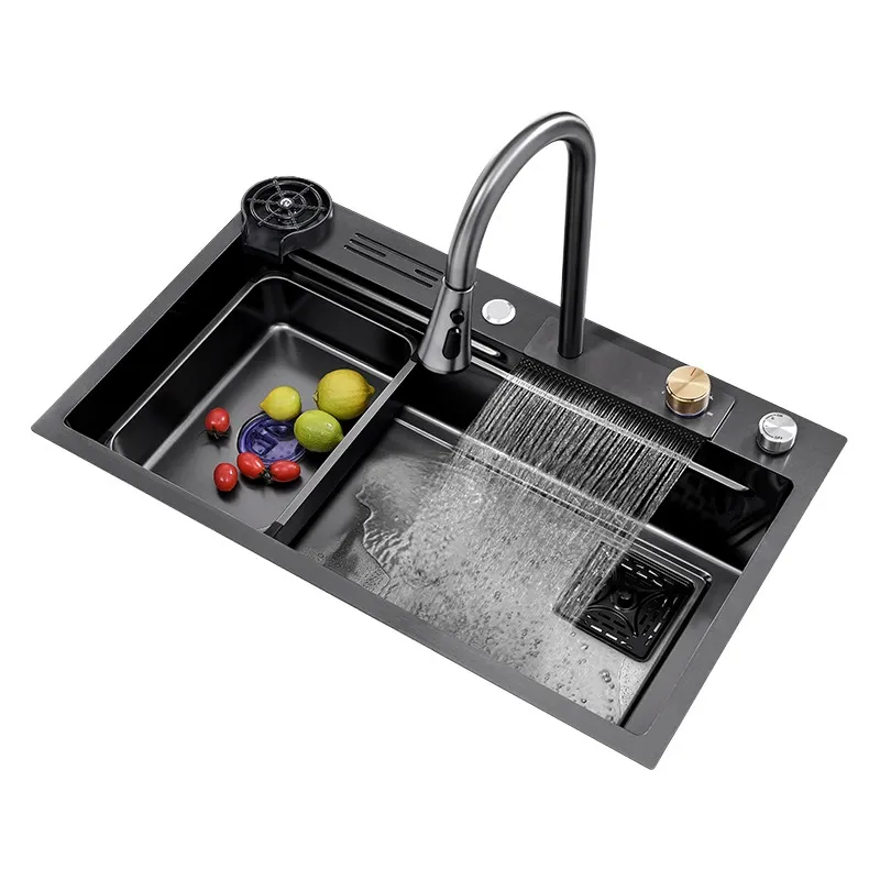 Waterfall Sink Kitchen Stainless Steel Topmount Sink Gray Nano Wash Basin Single Sink creative Stainless Steel Kitchen Sinks
