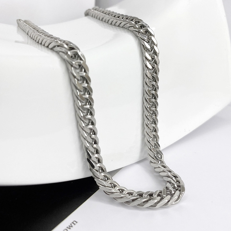 a88 7mm Stainless Steel Cuban Link Chain Necklace Hip Hop Fashion Chain Necklace
