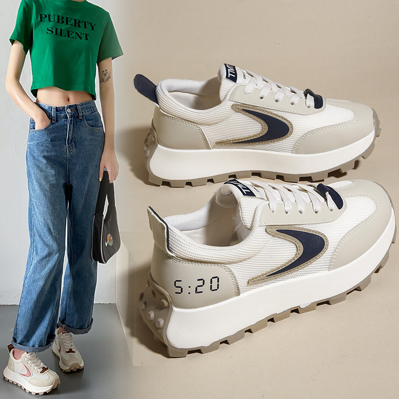 G6807-3 Women's Summer New Comfortable and Breathable Sports Shoes Street Photo Lace Up High Elevated Shoes