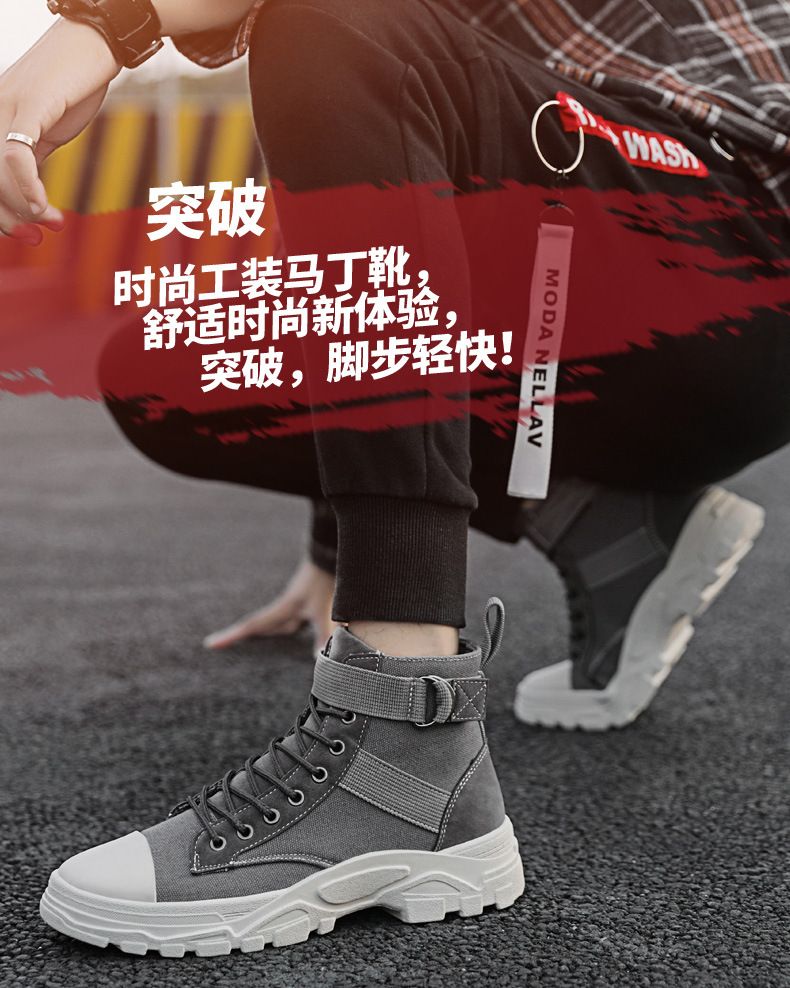 2025 New men's high-top canvas Dr. Martens boots, winter Korean style trendy casual workwear boots, men's trendy shoes