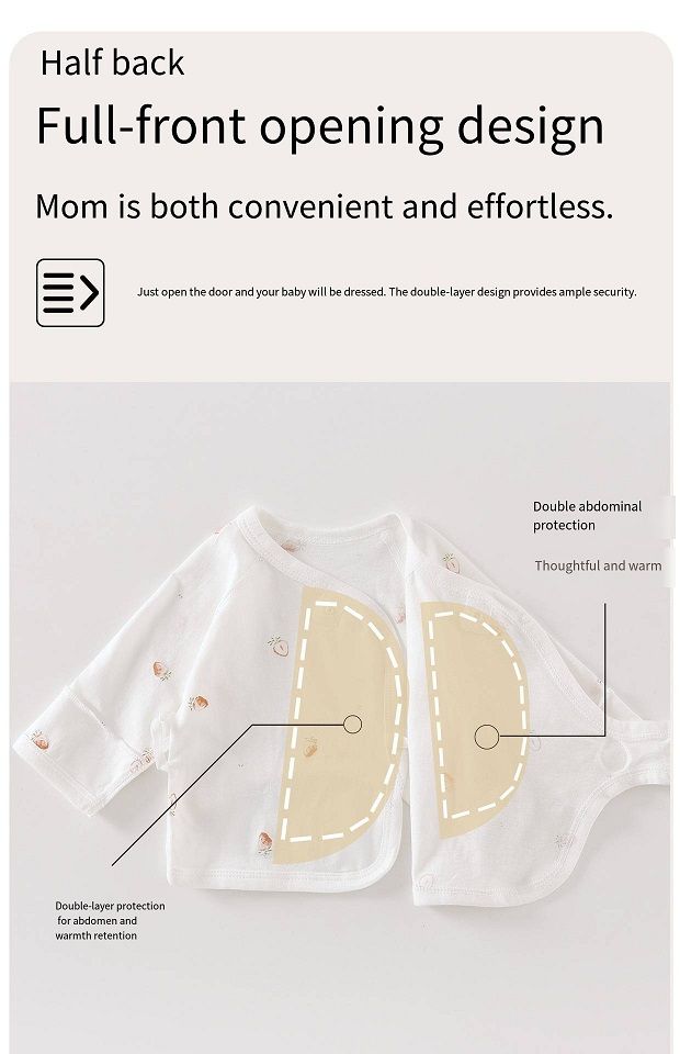Newborn Ice Ceramic Cotton Kimono Top, No Bone Stitching Baby Half-Back Shirt, Breathable Wrap-Around Top with Magic Tape, Double Belly Protection, 52-59cm