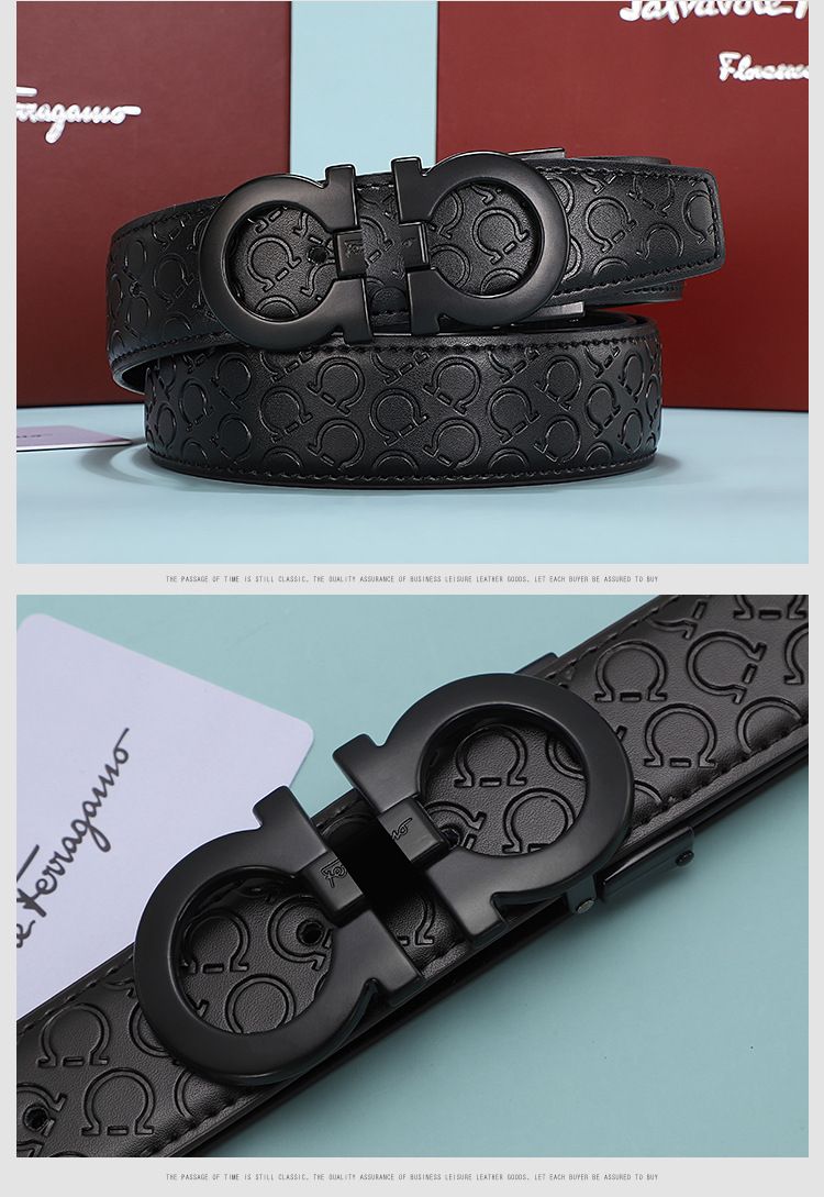 Men's Fashion Business Alloy Smooth Buckle Belt Casual Youth Genuine Leather Belt