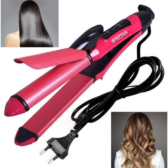 Nova 2 in 1 Hair Curler & Straightener - 110-240V - Pink