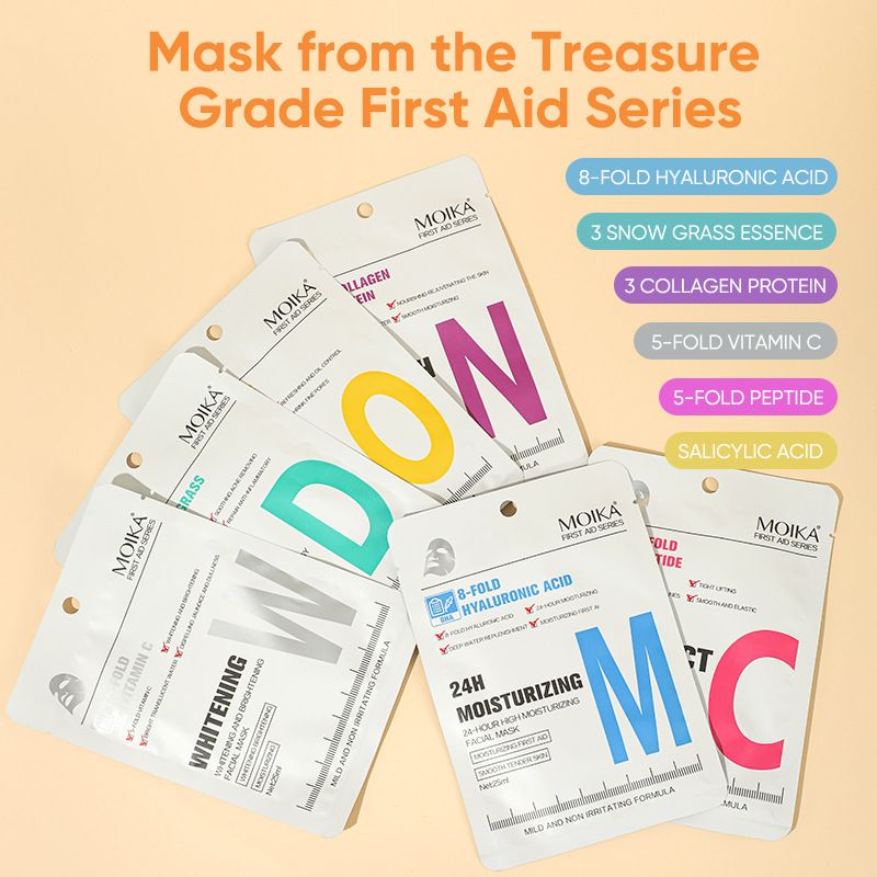 moika Collagen Face Mask VC Moisturizing Refreshing Sheet Masks Hyaluronic Acid Facial Mask Anti-Wrinkle Firming Mask Skin Care Products