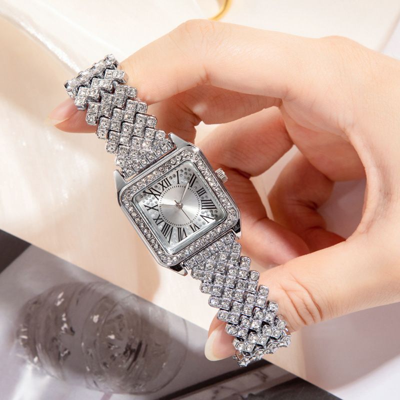 Women Glitter Crystal Girls Bracelet Watch Alloy Quartz Watch Stylish Rhinestone Business Casual Dress Wristwatches