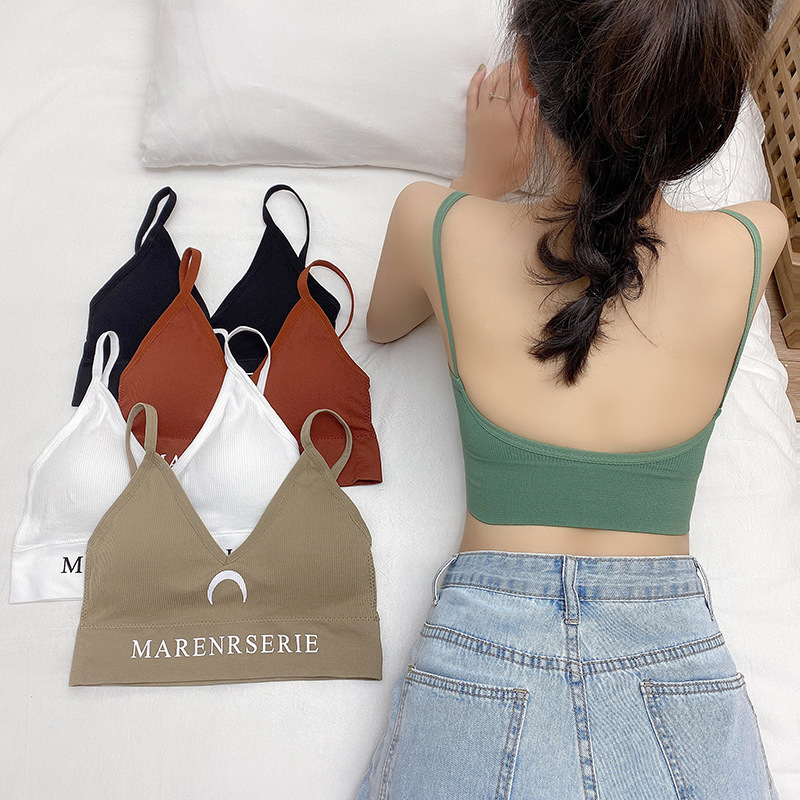Woman V Neck Sports Bra Girls Beauty Back Tube Top Chest Wrapped Lady Vest Wireless Bra