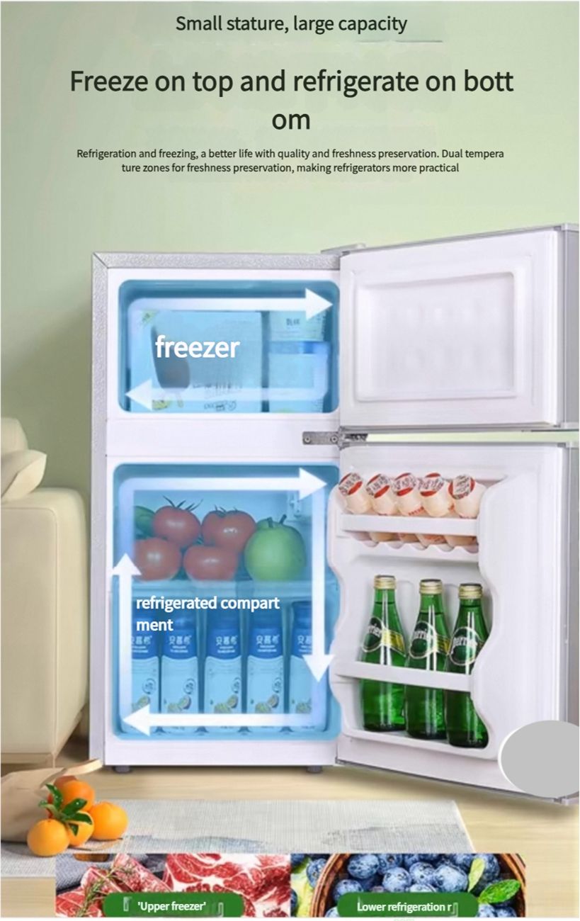 First level energy-saving Rongshida small refrigerator, household small rental room, dormitory, single person office, mini double door refrigerator