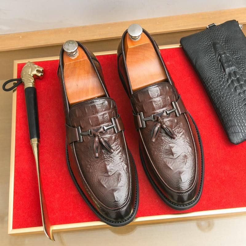 Men's 46 Wide Fit Loafers Slip-On Tassel Shoes Bean Sole Dress Shoes Business Casual Leather Shoes for Big Feet