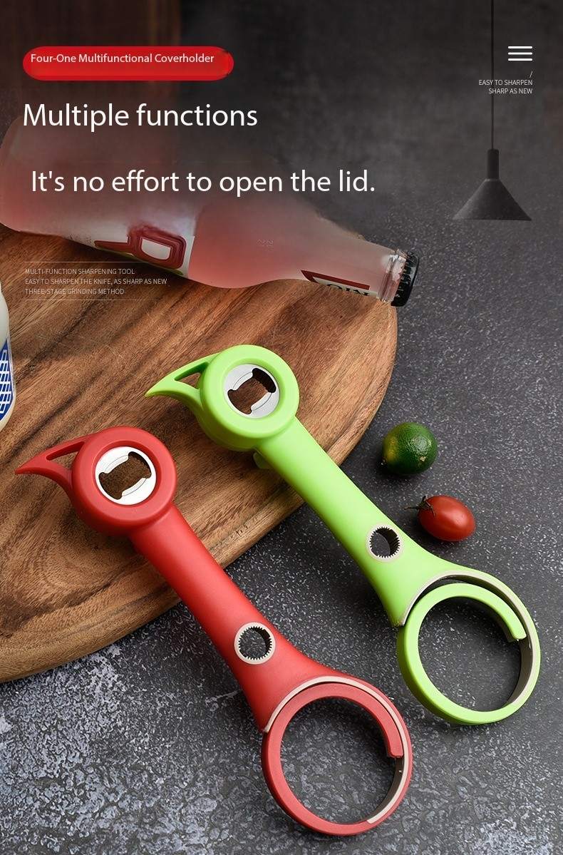 Plastic 4-in-1 Bottle Opener - Creative Multifunctional Lid Twist, Beer, and Can Opener for Home Use