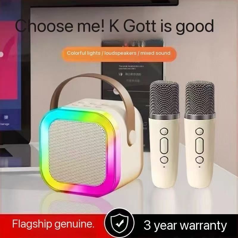 Intelligent KTV Bluetooth Speaker: Double Microphone Color Lights Create KTV Atmosphere, Portable Entertainment New Experience