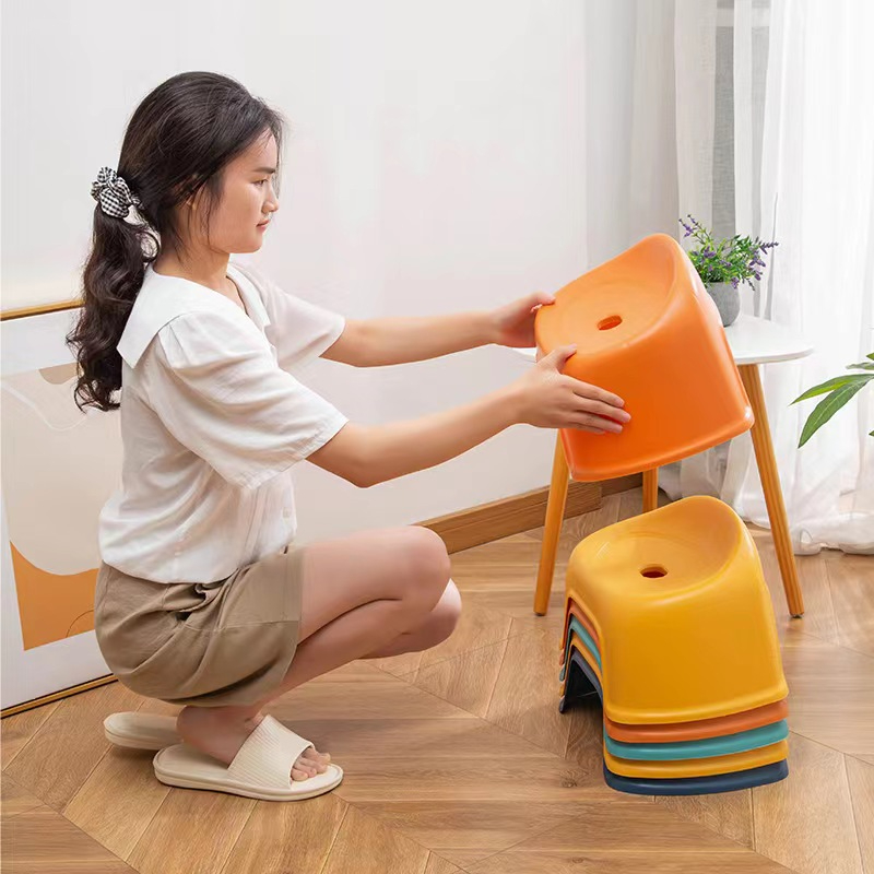 Family simple plastic stool, thickened small bench bathroom non-slip chair
