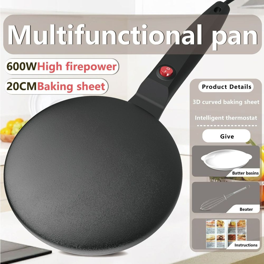 Electric Crepe Maker 8 Inch,  Portable Crepe Maker & Hot Plate Cooktop On/Off Switch, Nonstick Coating, Automatic Temperature Control, Easy To Use For Pancakes, Blintz, ChapatiBlack