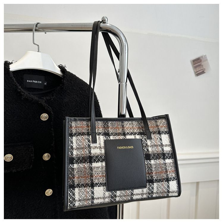 ty6481 New Fashion Contrast Color Handheld Large Bags For Women Briefcase Single Shoulder Cotton Linen Tote Bag Women BagsBlack