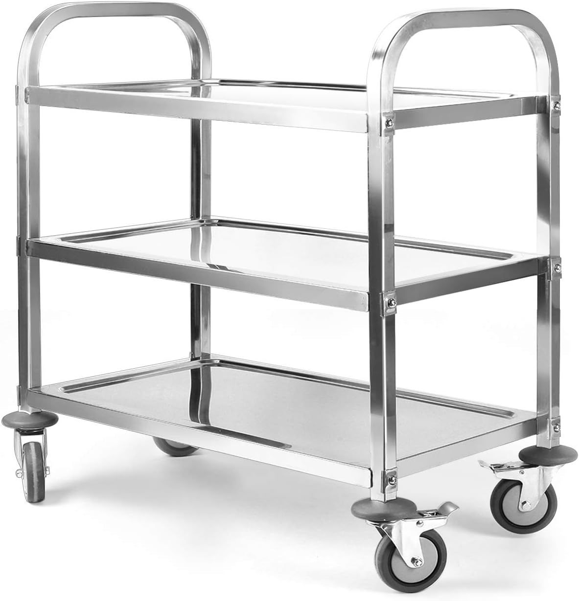 Wannilen 3 Tier Stainless Steel Utility Cart L30 x W16 x H33 Inch Kitchen Rolling Carts with Wheels Serving Trolley Catering Storage Shelf with 2 Lockable Wheels for Hotel Restaurant Home Use