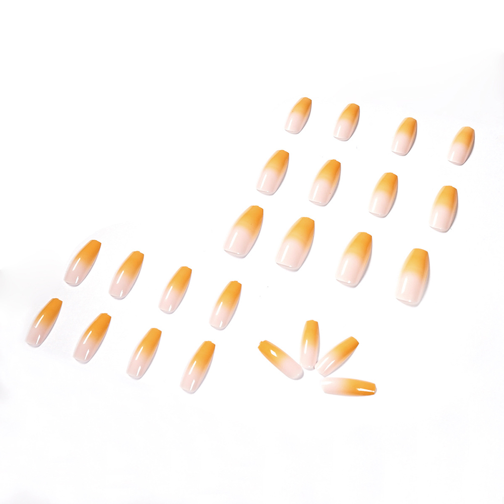 JP1137 Extra Long Gradeint Press On Nails Coffin Ballerina Fake Nails Glossy Ombre False Nails Full Cover Artificial Acrylic Nails for Women and Girls 24Pcs