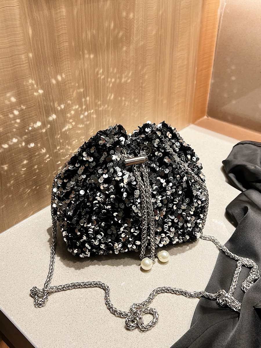 Fashion Sequined Bucket Bag For Women Stylish Korean Style Shoulder Bag Trendy Crossbody Evening Party Bag
