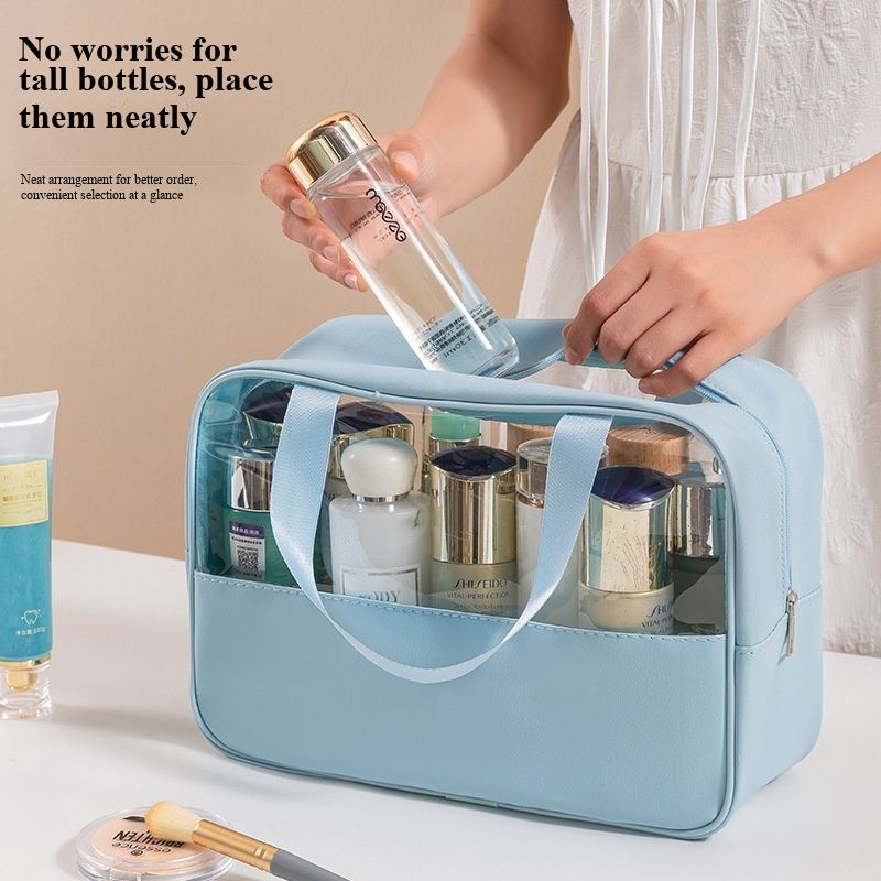 Splicing Transparent Simple Handheld Cosmetic Bag, Portable Waterproof Large Capacity PVC Wash Bag, 3Pcs Storage Set
