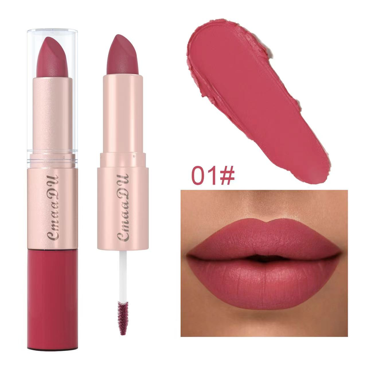 CmaaDu  Matte lipstick&Matt lip gloss  Double headed Makeup Matte Lips Cosmetic Long Lasting Velvet Liquid Lipstick   Sexy Lip 01
